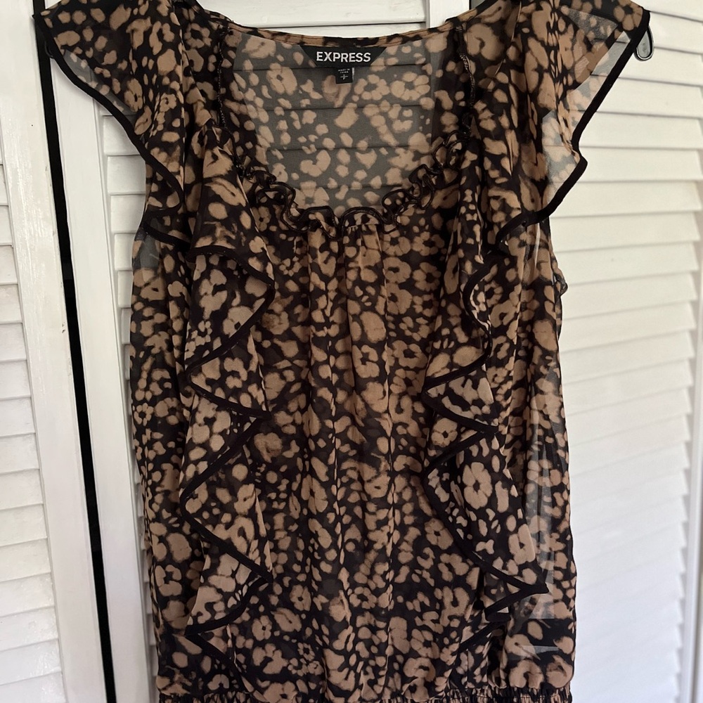 Express Women's Black and Tan Ruffle Top